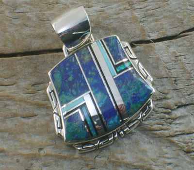Native American Jewelry Pendant Azurite & Opal Inlay